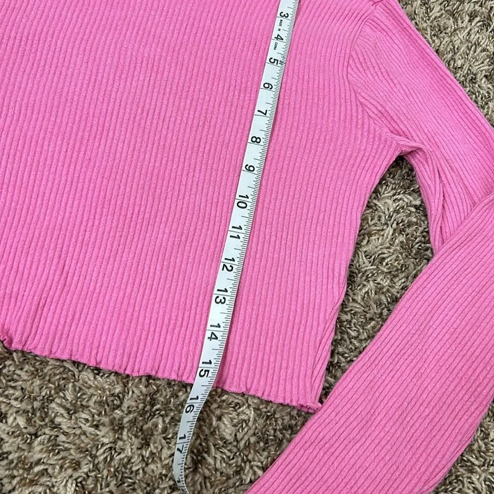 Pac Sun Pink Ribbed Long Sleeve Lettuce Hem Top Sz XS